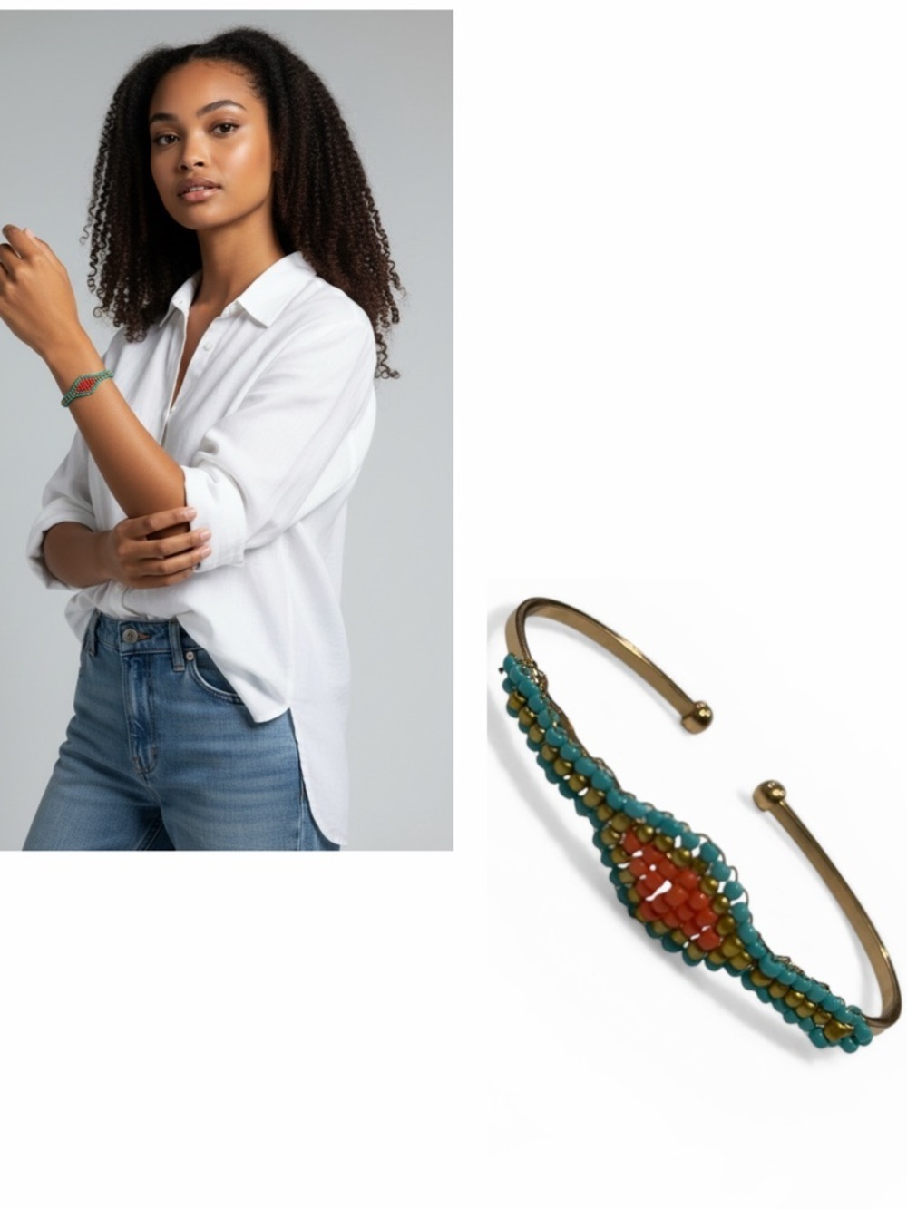Beaded Green and Red Twist Bracelet - Women